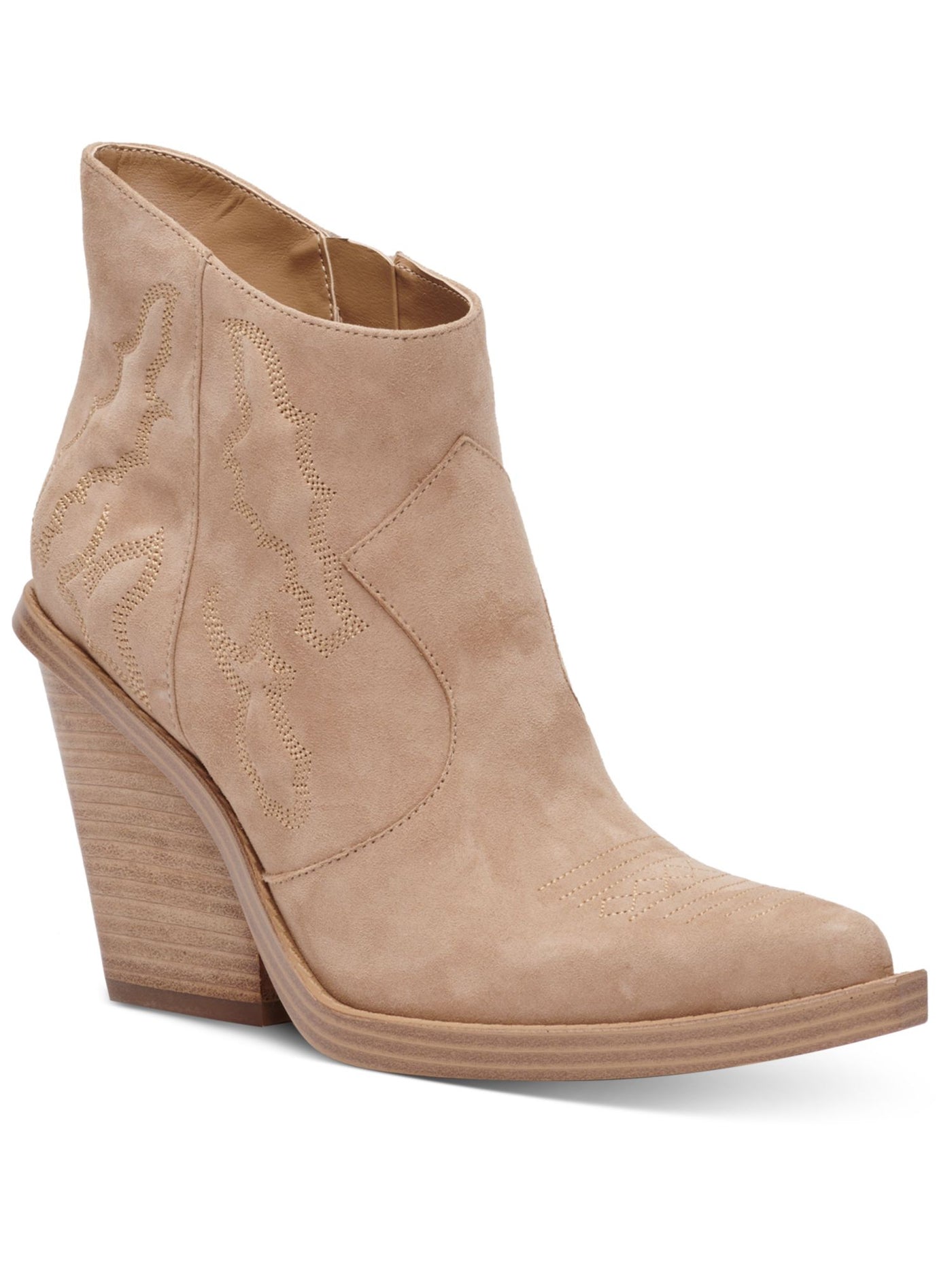 JESSICA SIMPSON Womens Beige Leeshi Pointed Toe Stacked Heel Slip On Leather Western Boot 8 M