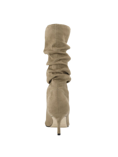 MARC FISHER Womens Beige Padded Ruched Manya Pointed Toe Stiletto Dress Slouch Boot 8 M