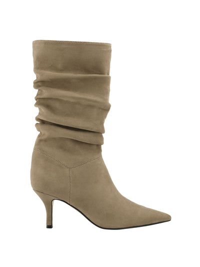 MARC FISHER Womens Beige Padded Ruched Manya Pointed Toe Stiletto Dress Slouch Boot 9 M