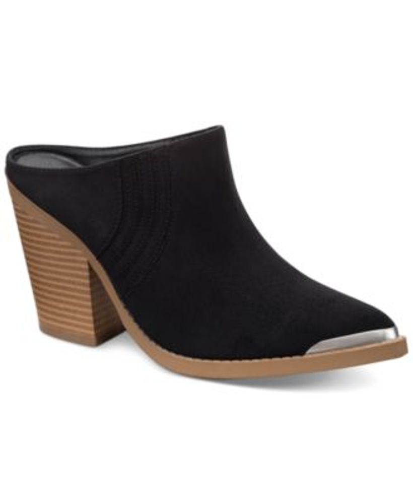 SUN STONE Womens Black Goring Padded Deyzaa Pointed Toe Block Heel Slip On Heeled Mules Shoes 7 M