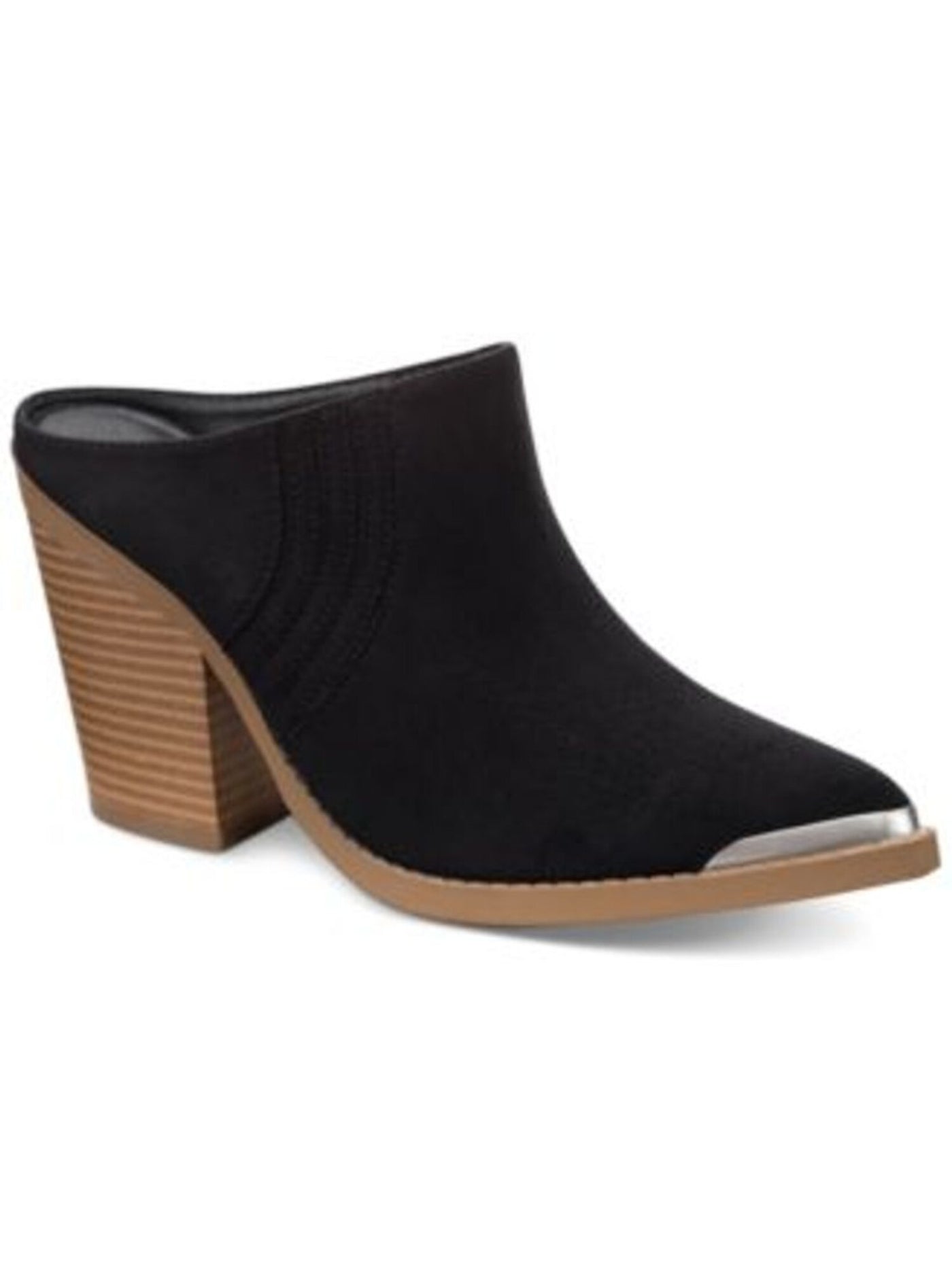 SUN STONE Womens Black Goring Padded Deyzaa Pointed Toe Block Heel Slip On Heeled Mules Shoes 6 M