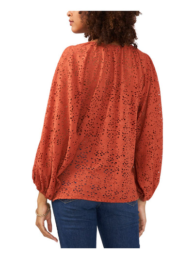 VINCE CAMUTO Womens Orange Tie Cold Shoulder Pullover Semi-sheer Unlined 3/4 Sleeve V Neck Top XS