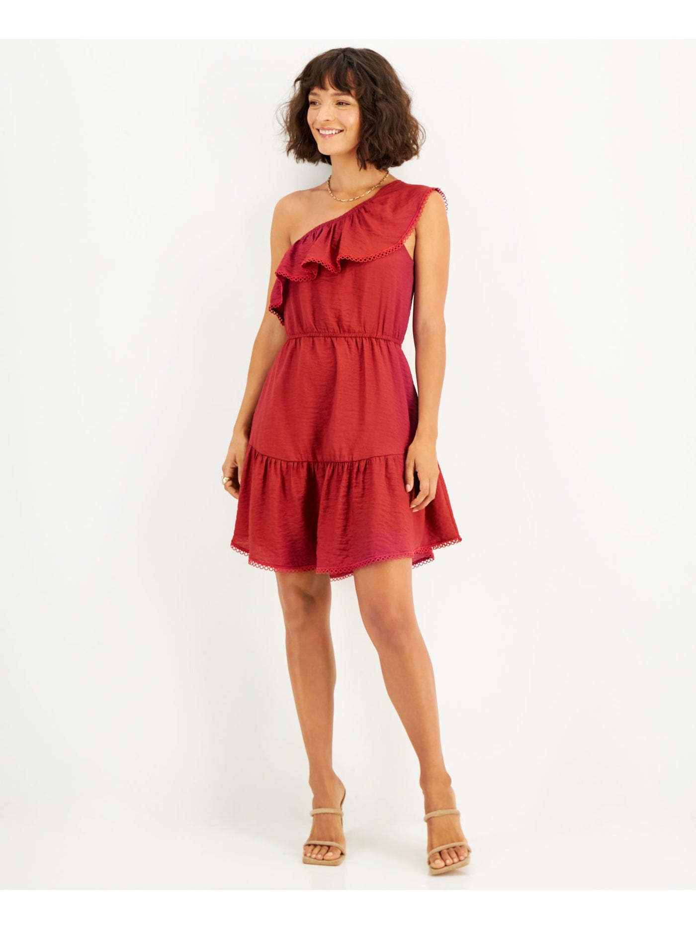BAR III DRESSES Womens Red Lined Pullover Cap Sleeve Asymmetrical Neckline Above The Knee Cocktail Fit + Flare Dress XL