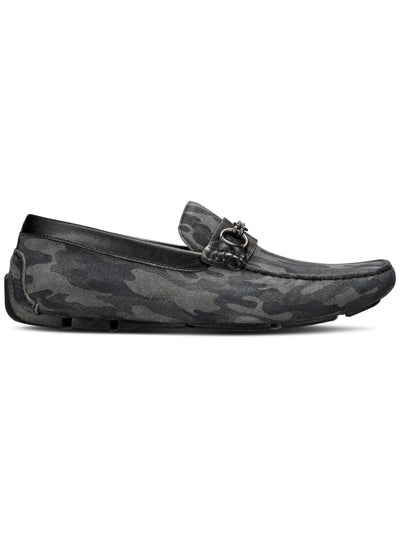 KENNETH COLE NEW YORK Mens Black Camo Camouflage Bit Detail Hardware Topstitch Cushioned Removable Insole Theme Square Toe Slip On Leather Loafers Shoes 11.5 M