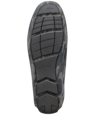 KENNETH COLE NEW YORK Mens Black Camo Gray Camouflage Bit Detail Hardware Topstitch Cushioned Removable Insole Theme Square Toe Slip On Leather Loafers Shoes