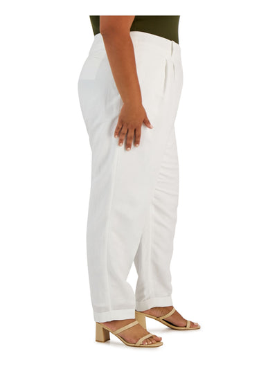 CALVIN KLEIN Womens White Pocketed Zippered Hook And Bar Closure Pleated Wear To Work Straight leg Pants Plus 18W