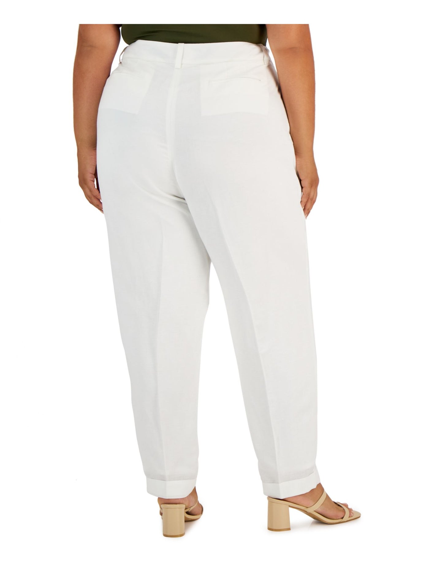 CALVIN KLEIN Womens White Pocketed Zippered Hook And Bar Closure Pleated Wear To Work Straight leg Pants Plus 18W