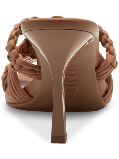 INC Womens Brown Woven Comfort Embellished Benda Square Toe Stiletto Slip On Heeled Sandal 5 M