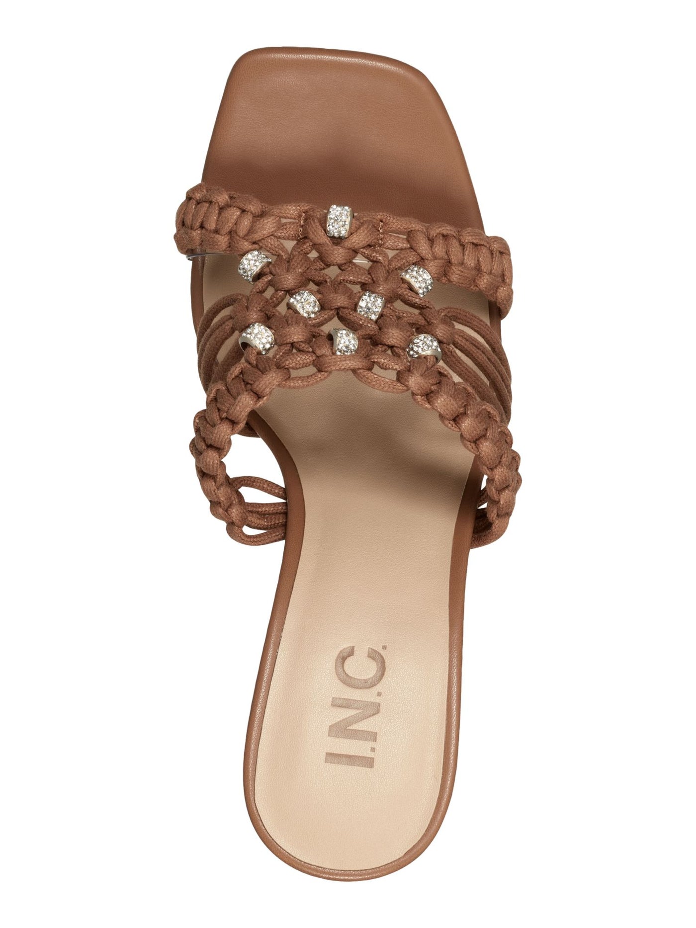 INC Womens Beige Woven Comfort Embellished Benda Square Toe Stiletto Slip On Heeled Sandal 8.5 M