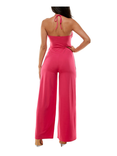 BEBE Womens Pink Slitted V Wire Tie Pull On Strappy Spaghetti Strap Halter Cocktail Wide Leg Jumpsuit XL