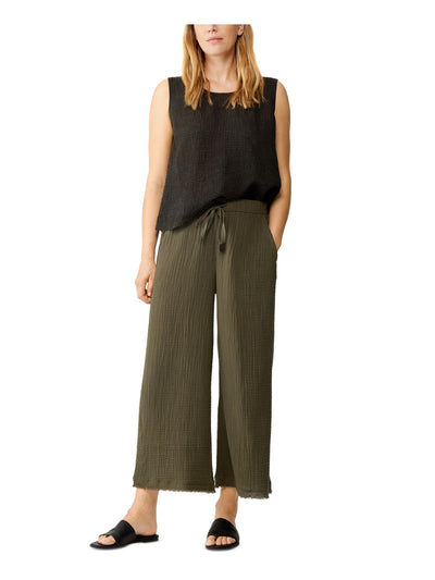 EILEEN FISHER Womens Green Textured Unlined Elastic Waist Drawstring Pull On Wide Leg Pants Petites PM