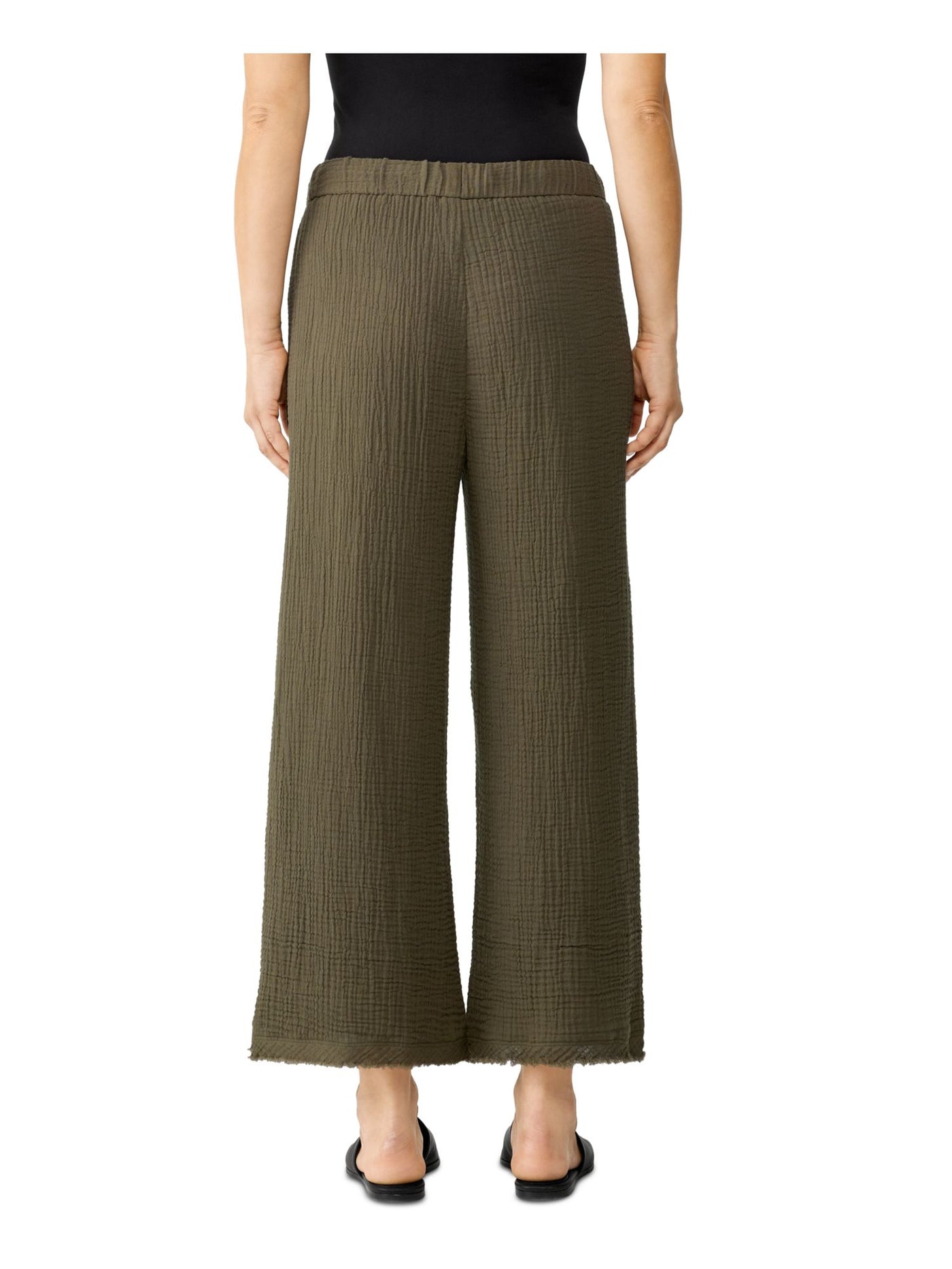 EILEEN FISHER Womens Green Textured Unlined Elastic Waist Drawstring Pull On Wide Leg Pants Petites PP