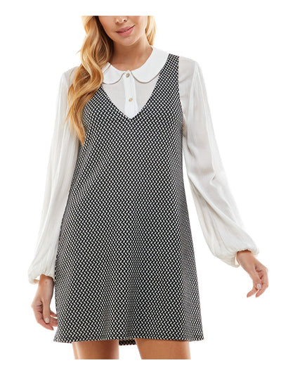 KINGSTON GREY Womens Black Printed Sleeveless V Neck Short A-Line Dress S