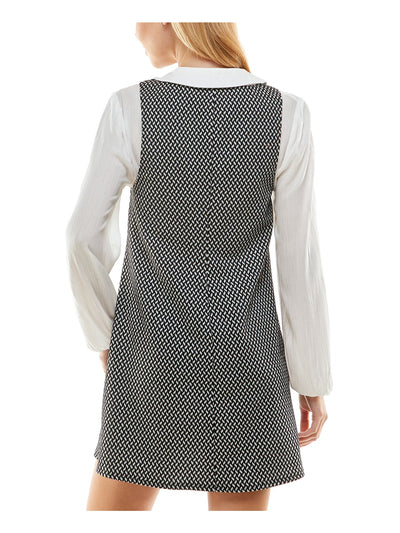 KINGSTON GREY Womens Black Printed Sleeveless V Neck Short A-Line Dress S