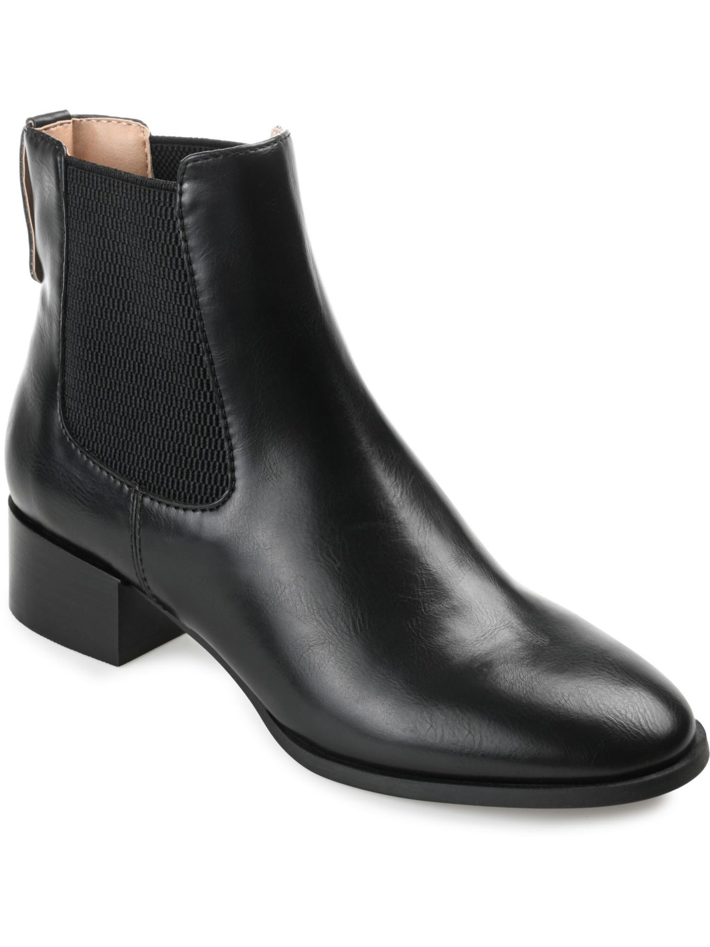 JOURNEE COLLECTION Womens Black Heel Pull-Tab Cushioned Goring Chayse Round Toe Block Heel Chelsea Boot 7 M