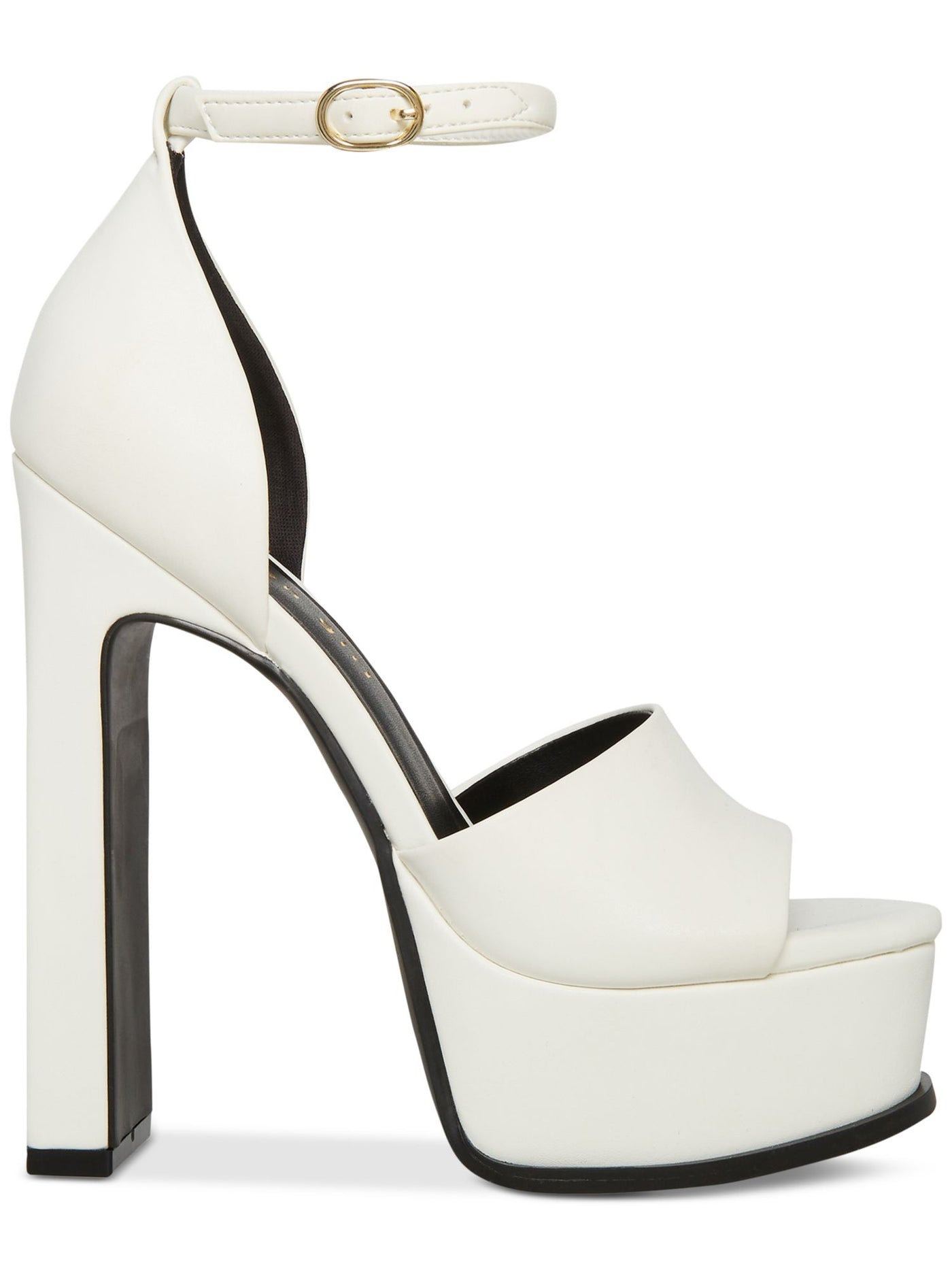 MADDEN GIRL Womens White 1" Platform Adjustable Ankle Strap Babydoll Round Toe Block Heel Buckle Dress Heeled Sandal 10 M
