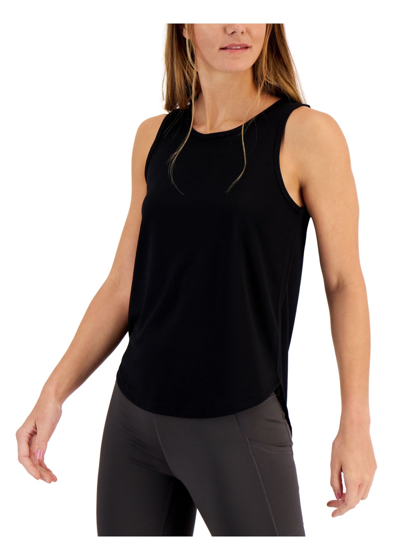 IDEOLOGY Womens Black Stretch Moisture Wicking Sleeveless Round Neck Active Wear Tank Top S