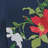 CALVIN KLEIN Womens Navy Sheer Belted Slip Lining Tie Cuffs Darted Floral Short Sleeve Collared Midi Shirt Dress