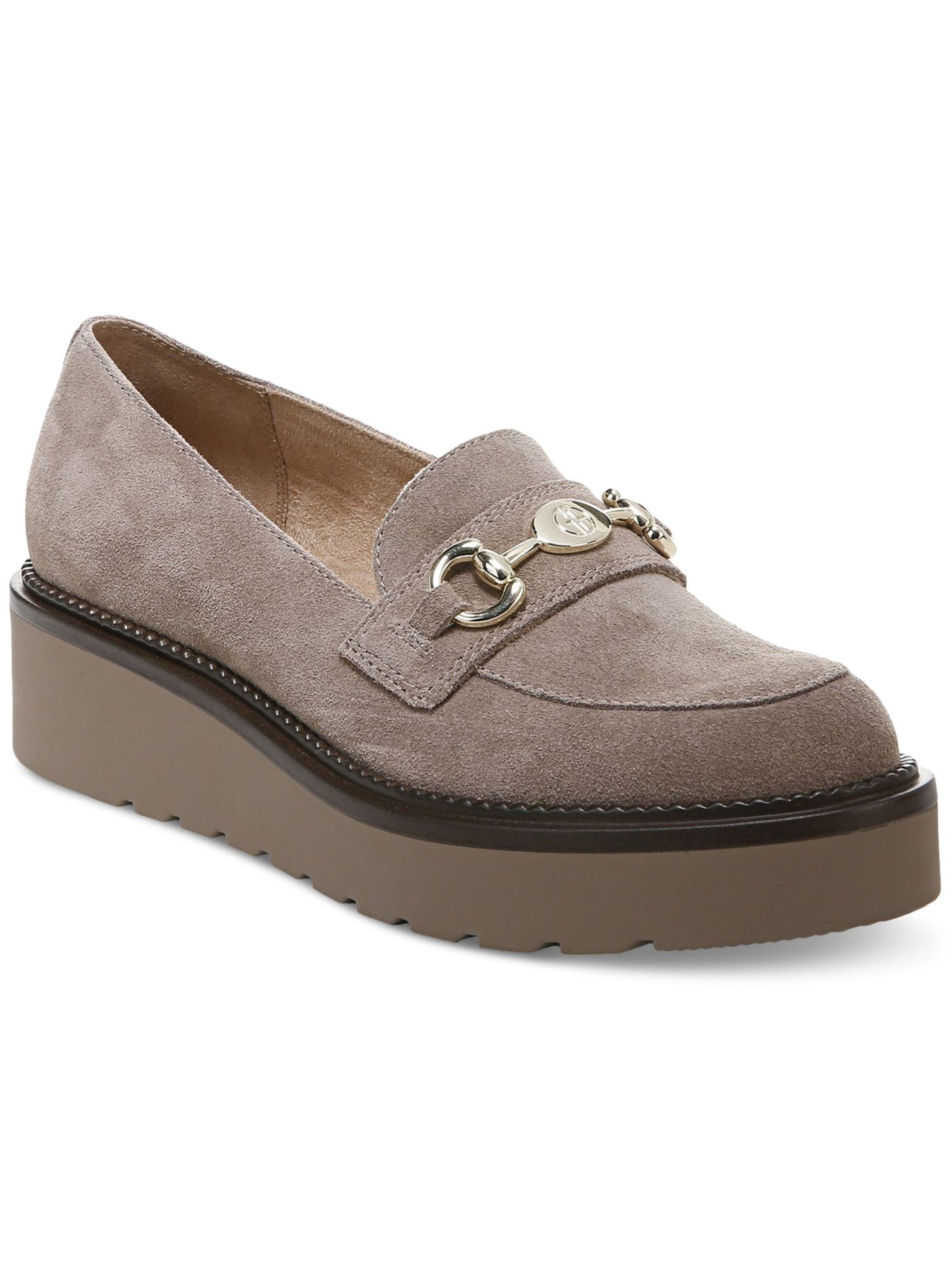GIANI BERNINI Womens Beige 1-1/2" Platform Comfort Mayaa Round Toe Wedge Slip On Leather Loafers Shoes 10 M