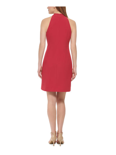 VINCE CAMUTO Womens Red Zippered Textured Tie Detail Lined Sleeveless Mock Neck Above The Knee Wear To Work Shift Dress Petites 2P