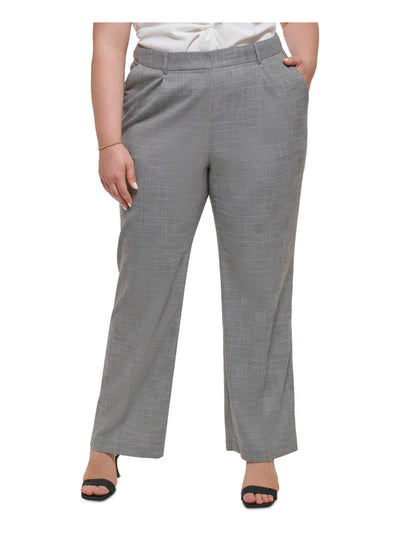 CALVIN KLEIN Womens Gray Pocketed Zippered Hook And Bar Closure Trousers Plaid Wear To Work Straight leg Pants Plus 18W