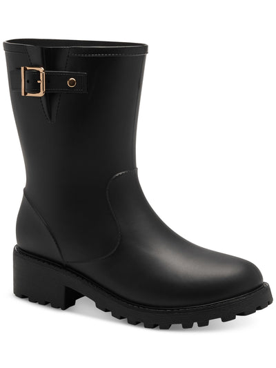 STYLE & COMPANY Womens Black Lug Sole Removable Insole Buckle Accent Millyy Round Toe Block Heel Rain Boots 9 M