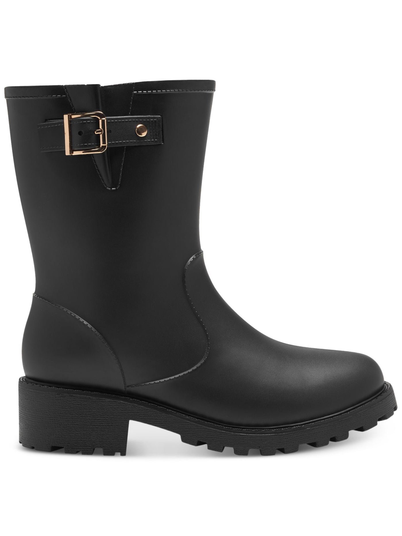 STYLE & COMPANY Womens Black Lug Sole Removable Insole Buckle Accent Millyy Round Toe Block Heel Rain Boots 10 M