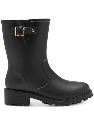 STYLE & COMPANY Womens Black Lug Sole Removable Insole Buckle Accent Millyy Round Toe Block Heel Rain Boots 7 M