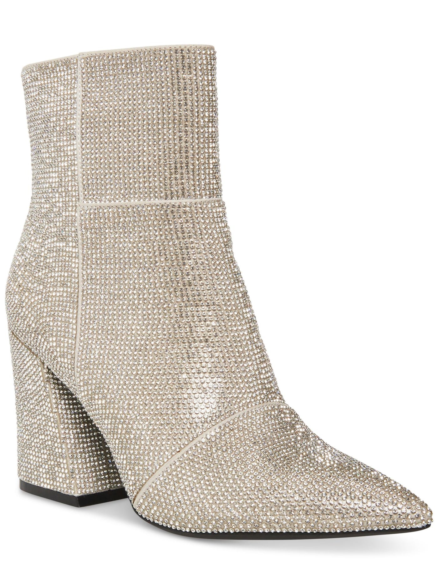 MADDEN GIRL Womens Silver Rhinestone Cody-r Pointed Toe Flare Zip-Up Dress Boots 5 M