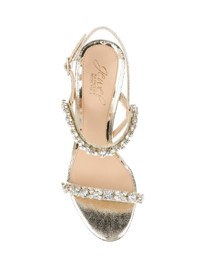 JEWEL BADGLEY MISCHKA Womens Gold Metallic Metallic Padded Ankle Strap Embellished Donna Open Toe Stiletto Buckle Dress Slingback Sandal 10