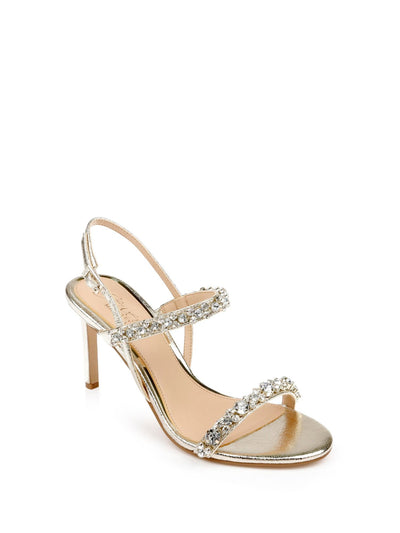 JEWEL BADGLEY MISCHKA Womens Gold Metallic Metallic Padded Ankle Strap Embellished Donna Open Toe Stiletto Buckle Dress Slingback Sandal 10