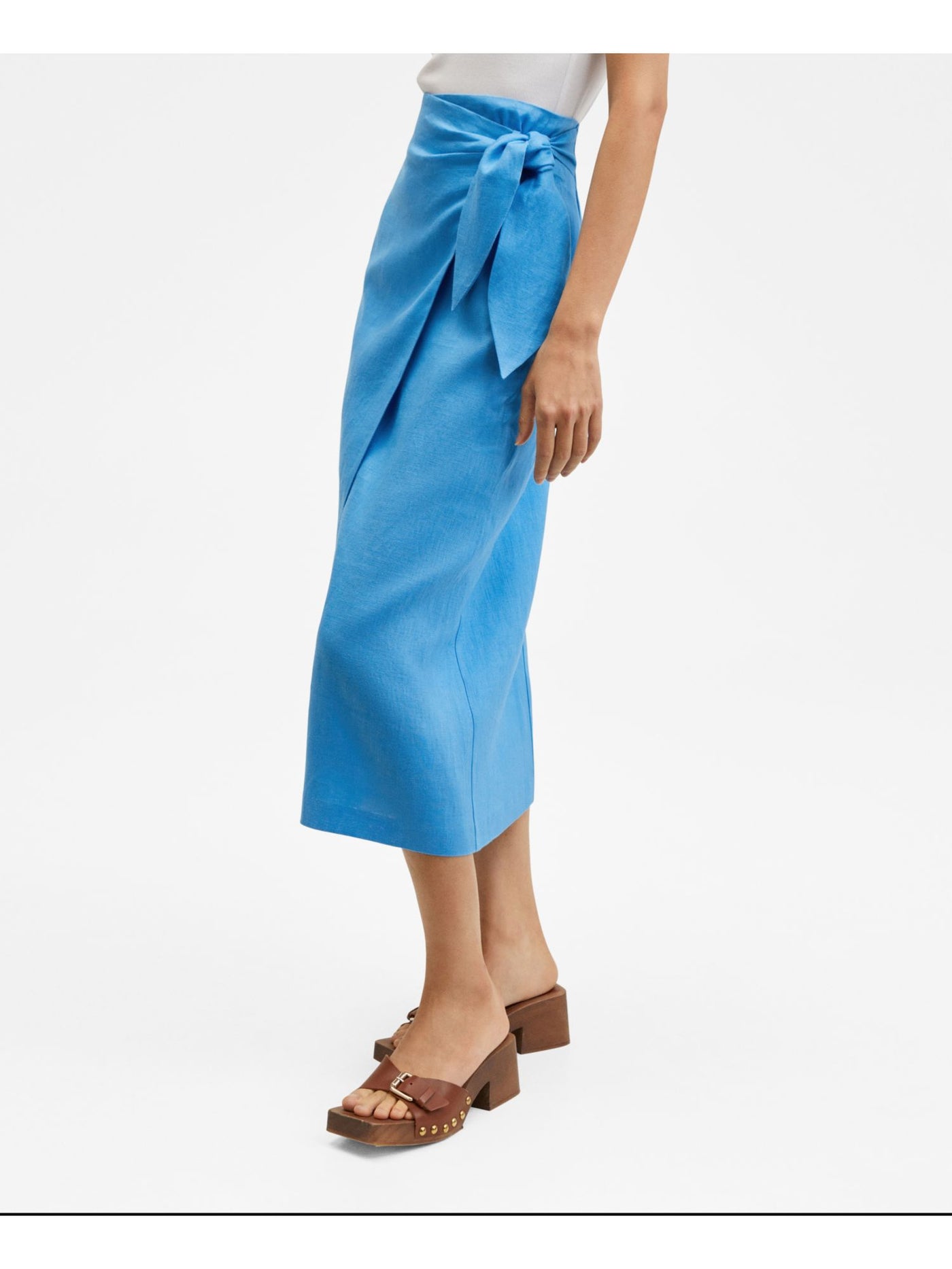 MNG Womens Blue Tie Tea-Length Wrap Skirt XL