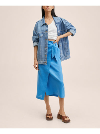 MNG Womens Blue Tie Tea-Length Wrap Skirt XL