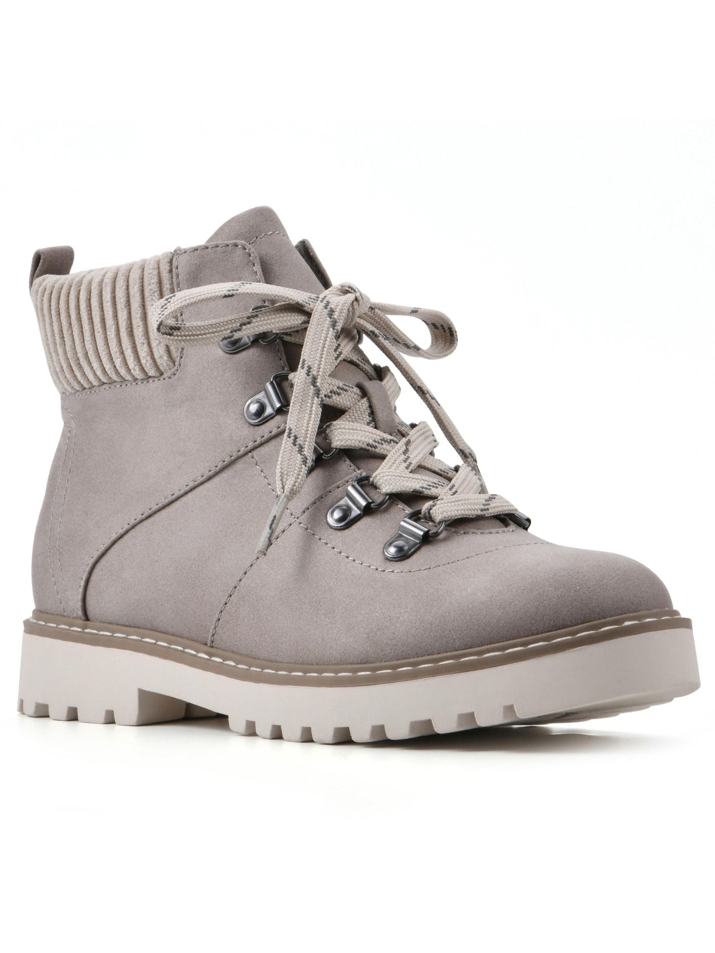 CLIFFS BY WHITE MOUNTAIN Womens Gray Ribbed Cuff Heel Pull-Tab Padded Lug Sole Treaded Connie Round Toe Lace-Up Hiking Boots 10 M