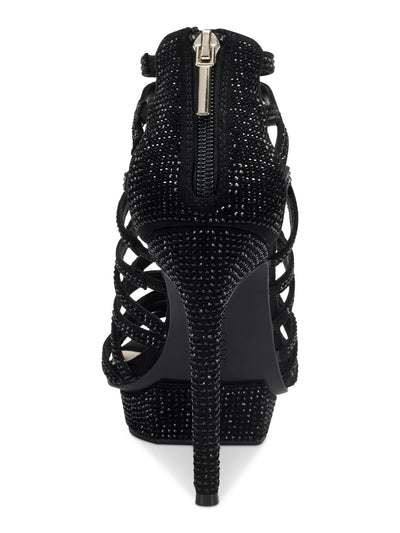 THALIA SODI Womens Black 1" Platform Glitter Silvia Open Toe Stiletto Zip-Up Dress Heeled Sandal 7.5 M