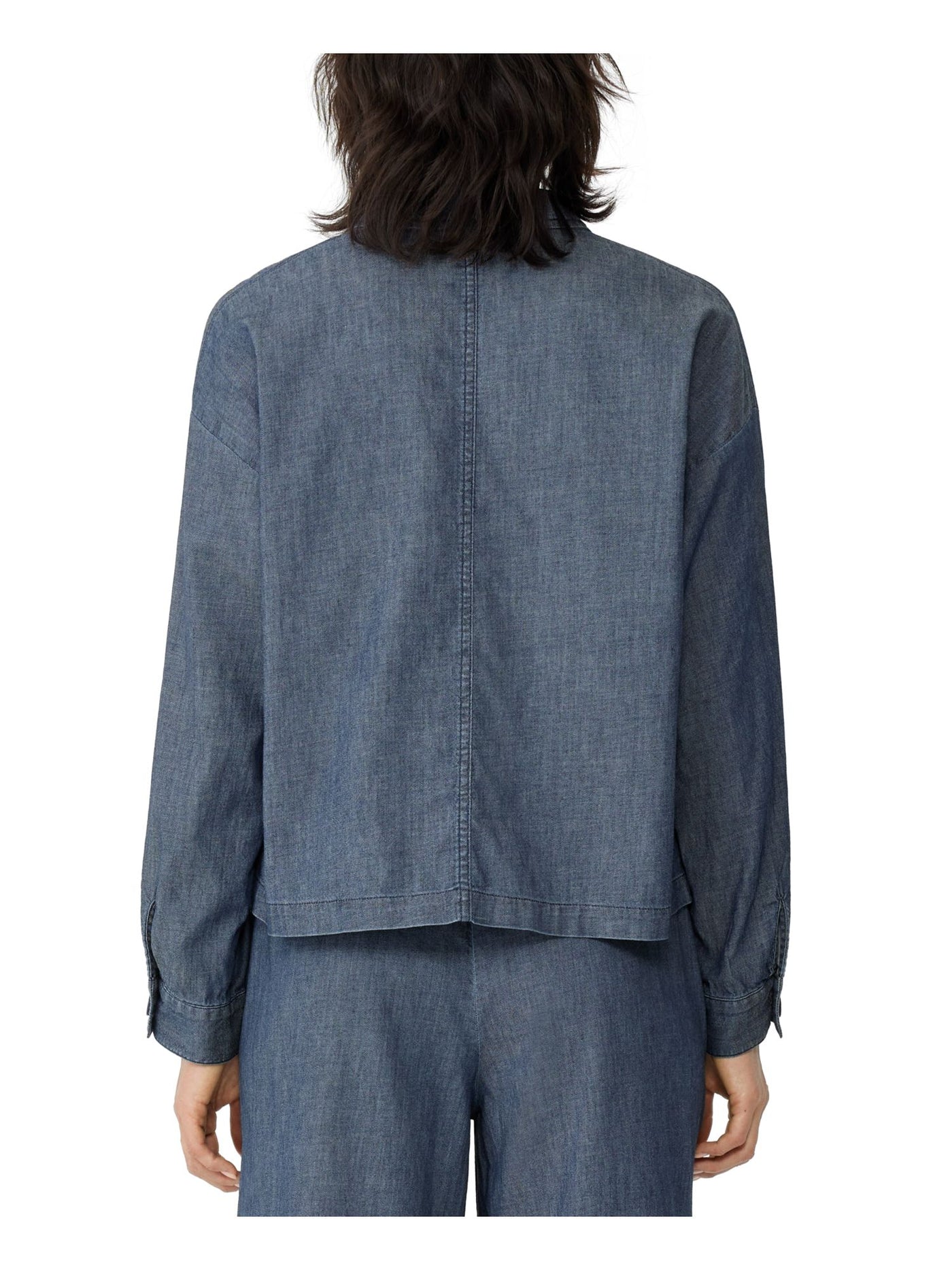 EILEEN FISHER Womens Blue Pocketed Collard Heather Button Down Jacket Petites PS \ PP