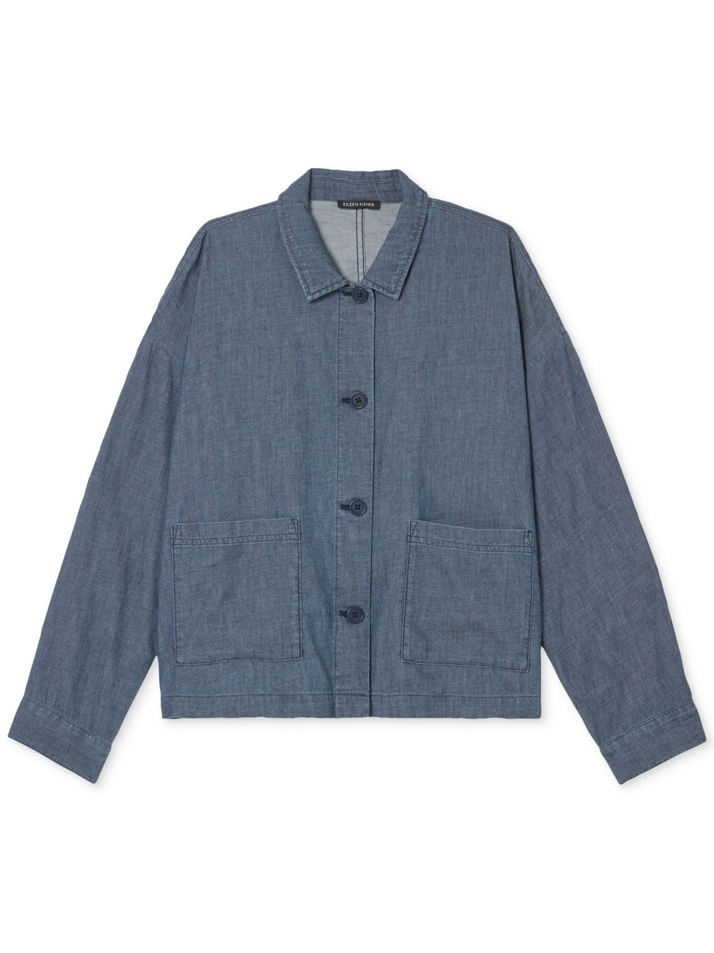 EILEEN FISHER Womens Blue Pocketed Collard Heather Button Down Jacket Petites PS \ PP