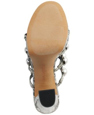 KARL LAGERFELD PARIS Womens Black Snakeskin 1" Platform Embellished Addica Round Toe Cone Heel Slip On Dress Heeled M
