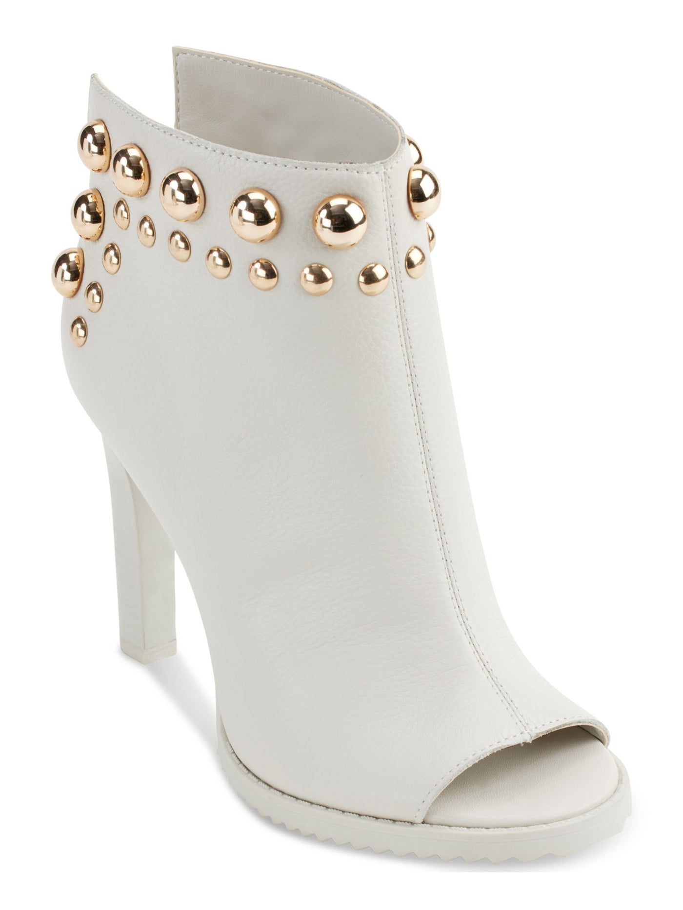 KARL LAGERFELD Womens White Open Back Studded Padded Bonnie Peep Toe Stiletto Slip On Leather Dress Booties 9