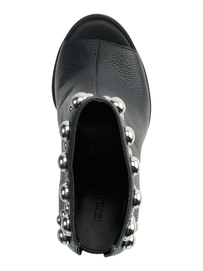 KARL LAGERFELD Womens Black Open Back Studded Padded Bonnie Peep Toe Stiletto Slip On Leather Dress Booties 9.5 M
