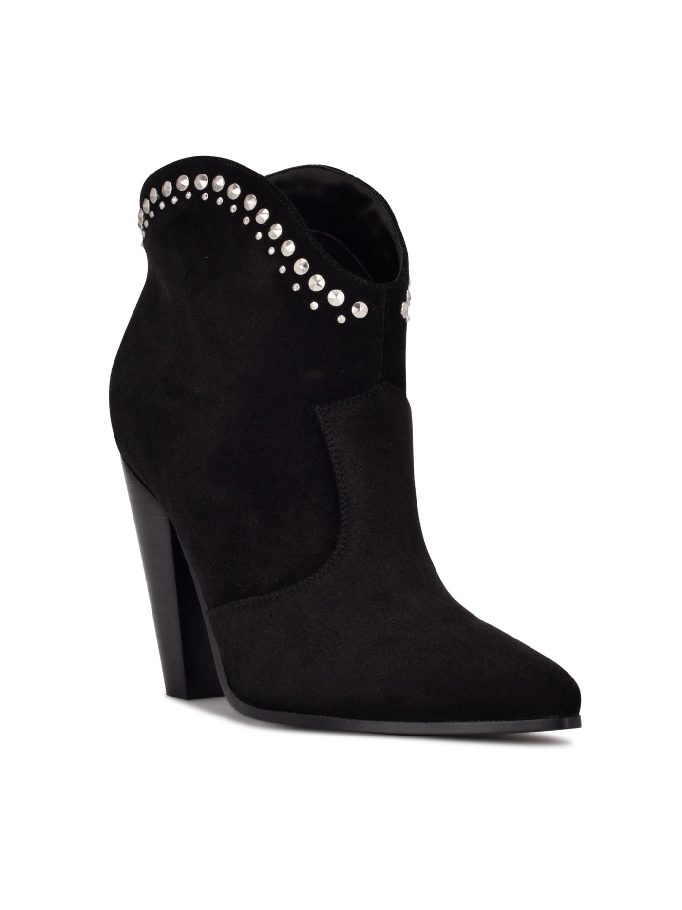 NINE WEST Womens Black Embellished Sera Pointed Toe Block Heel Slip On Leather Dress Booties 10.5 M