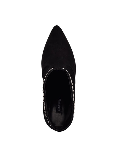 NINE WEST Womens Black Embellished Sera Pointed Toe Block Heel Slip On Leather Dress Booties 10.5 M