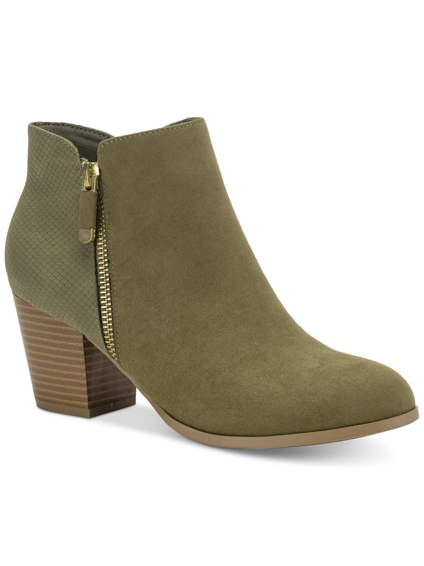 STYLE & COMPANY Womens Green Notched At Sides Cushioned Zipper Accent Masrinaa Round Toe Block Heel Zip-Up Booties 8 M