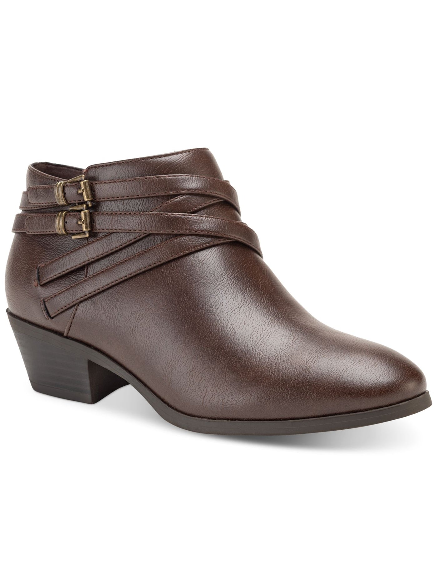 STYLE & COMPANY Womens Brown Cushioned Buckle Accent Willoww Round Toe Block Heel Zip-Up Booties 9 M