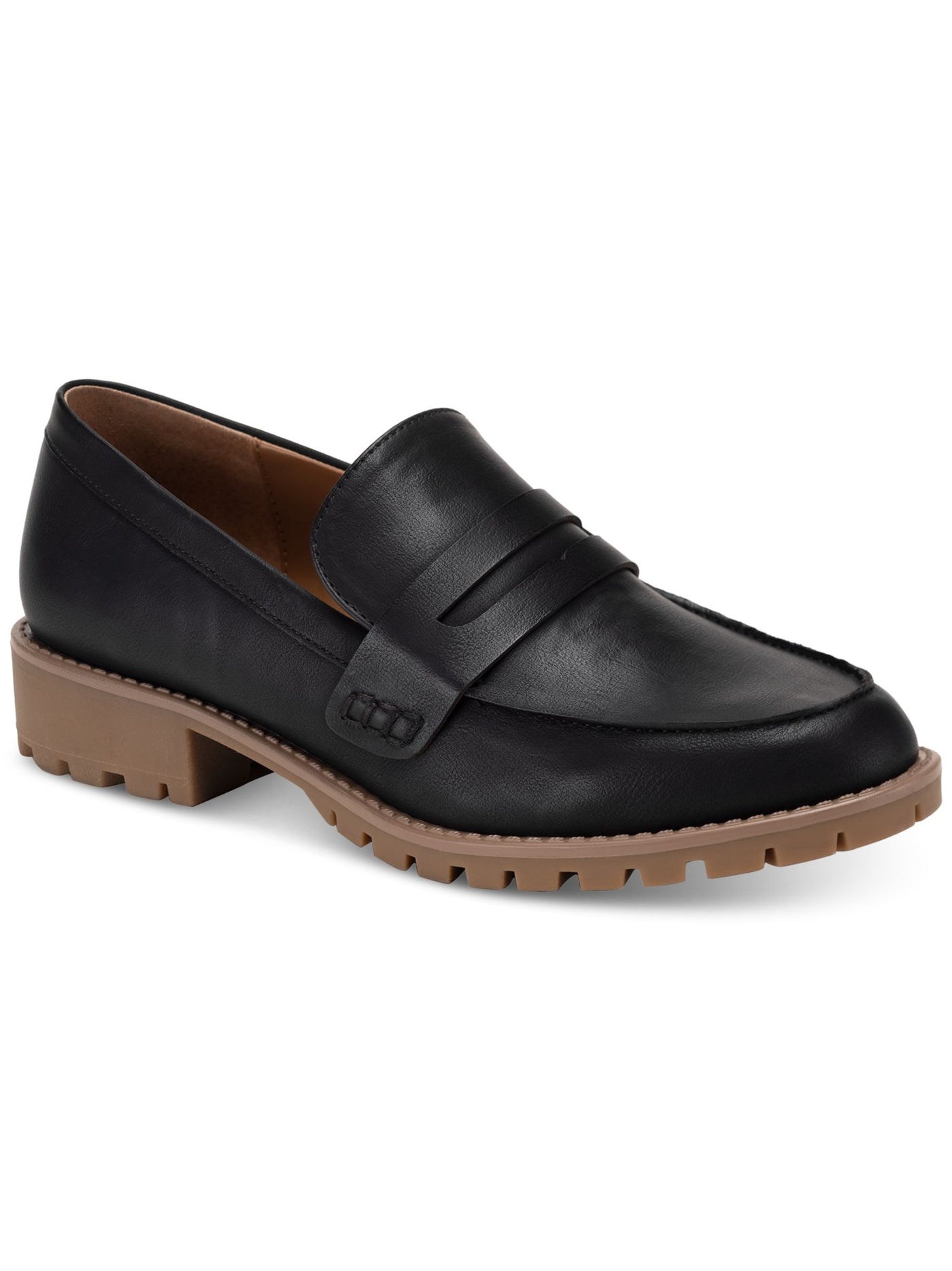STYLE & COMPANY Womens Black Penny Keeper Lug Sole Padded Olivviaa Round Toe Block Heel Slip On Loafers Shoes 8.5 M