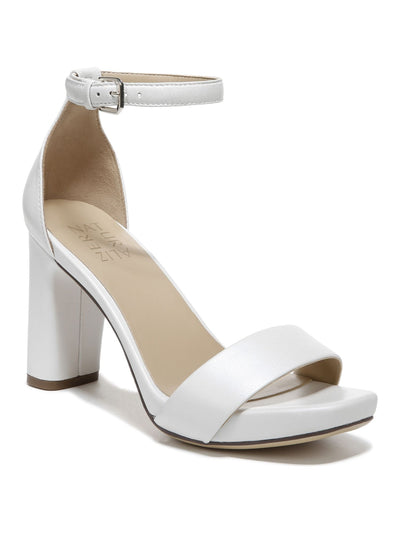 NATURALIZER Womens White Ankle Strap Padded Joy Square Toe Block Heel Buckle Leather Heeled Sandal 9.5 M