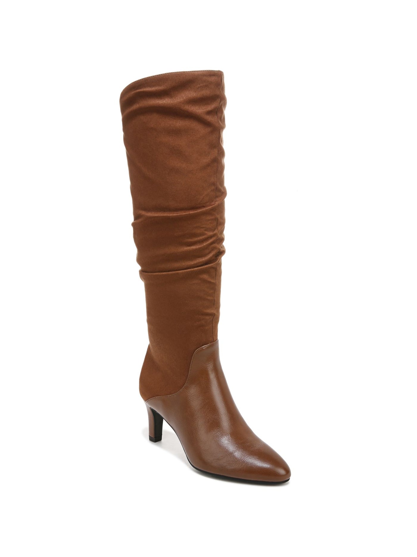 LIFE STRIDE Womens Walnut Brown Mixed Media Padded Glory Almond Toe Stiletto Zip-Up Slouch Boot 8 W