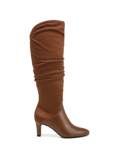 LIFE STRIDE Womens Walnut Brown Mixed Media Padded Glory Almond Toe Stiletto Zip-Up Slouch Boot 8 W