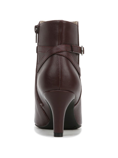 LIFE STRIDE Womens Brown Buckled Faux Lizard Ankle Strap Accent Flex Sole Padded Treaded Guild Almond Toe Block Heel Zip-Up Dress Booties 9 M