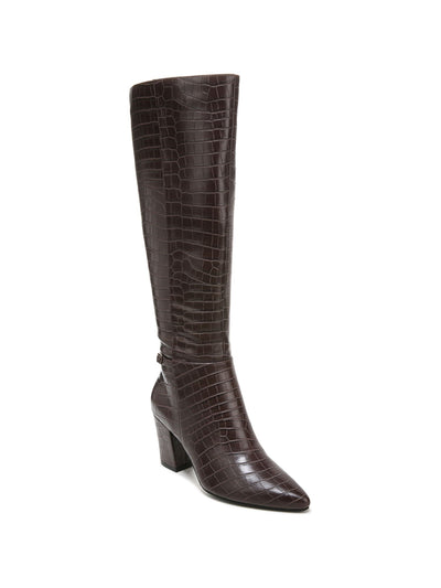 LIFE STRIDE Womens Brown Croc Embossed Buckled Ankle Strap Flex Traction Comfort Lightweight Stratford Pointed Toe Block Heel Zip-Up Dress Boots 9.5 W WC